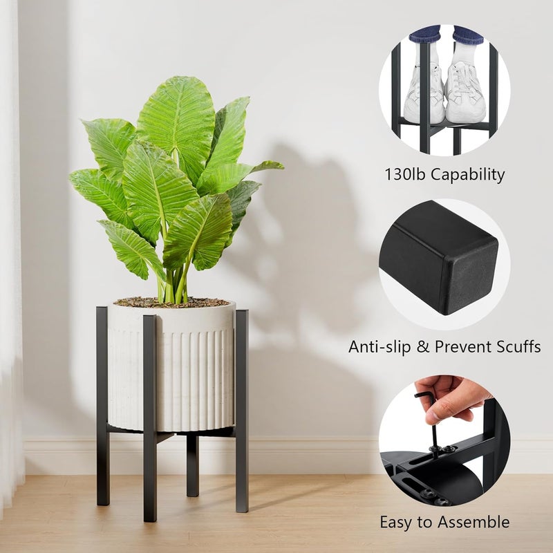 Linpla Adjustable Metal Plant Stand Indoor Outdoor - Fits 8 to 12 Inches Pots - Mid Century Modern Planter Stand Single Floor Flower Pot Holder Home Decor for Gardening Gifts - Image 4